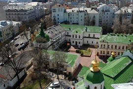 Kiev. A view from the bell tower of Saint Sophia Cathedral at the residense, bakery (1722–1730) and South gate tower (18 c.).