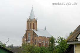 Krasnoe villiage (near Minsk). The Kostel of the Assumption of Mary (1912). Historic landmark of Neo-Gothic.