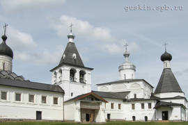 Ferapontov convent (15-17th cc.). In middle: belfry (16-17th cc.). To the right: The Virgin Nativity Cathedral (1490) and The сhurch of St. Martinian (1640).