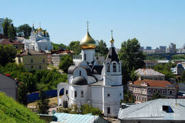 Nizhny Novgorod. A view of the сhurch of Theotokos of Kazan and church of St. Elijah.